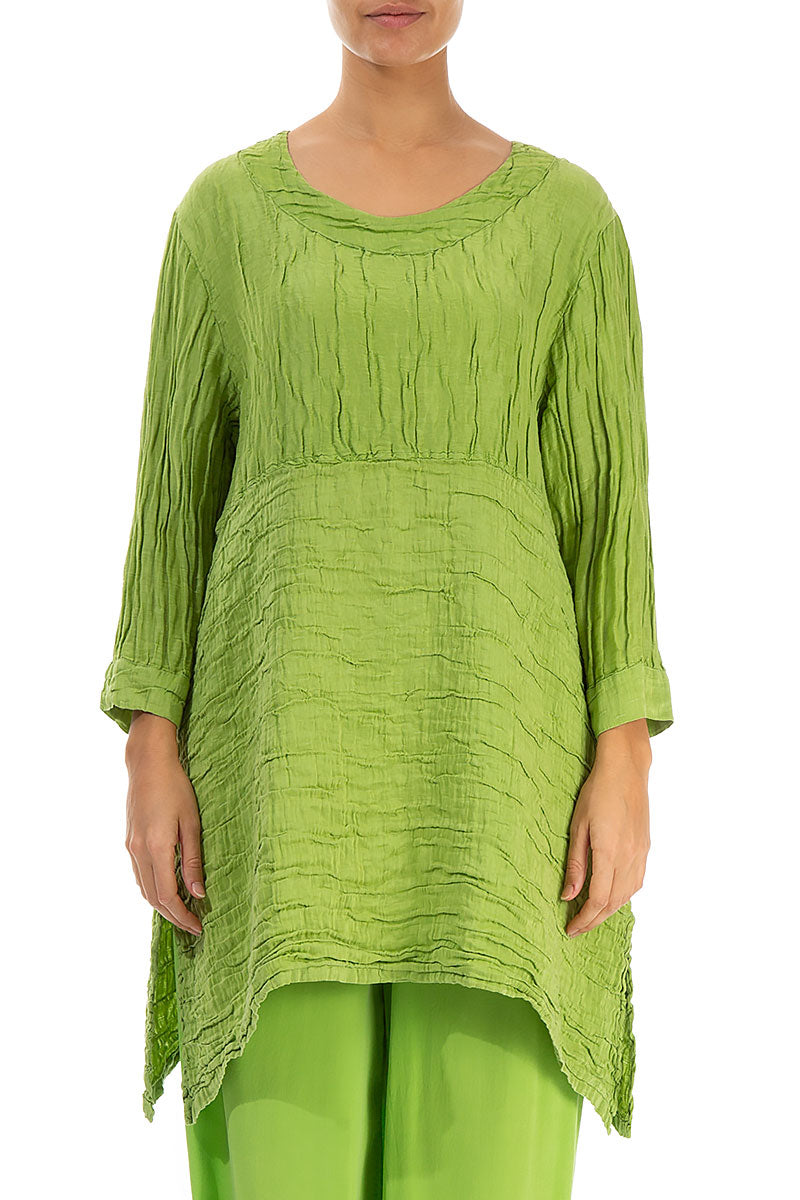 Longer Sides Crinkled Green Silk Tunic 1