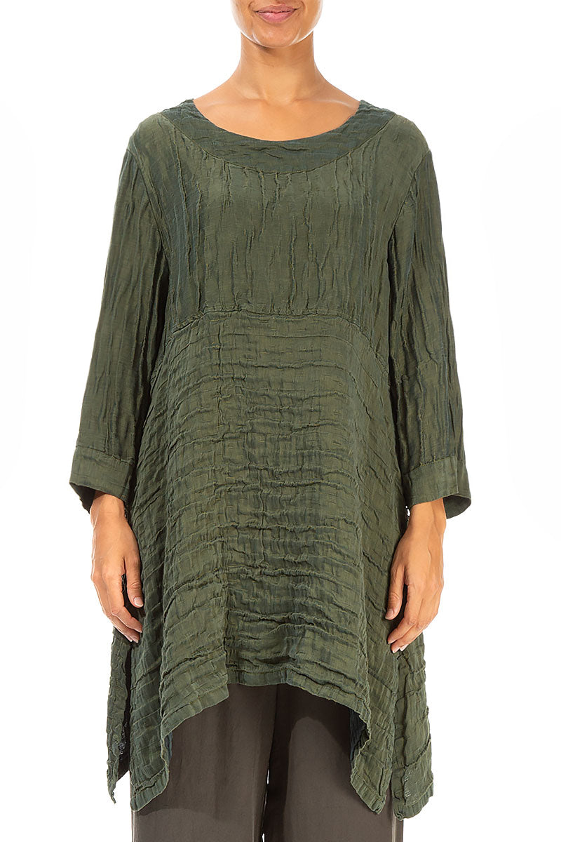 Longer Sides Crinkled Khaki Silk Tunic 1