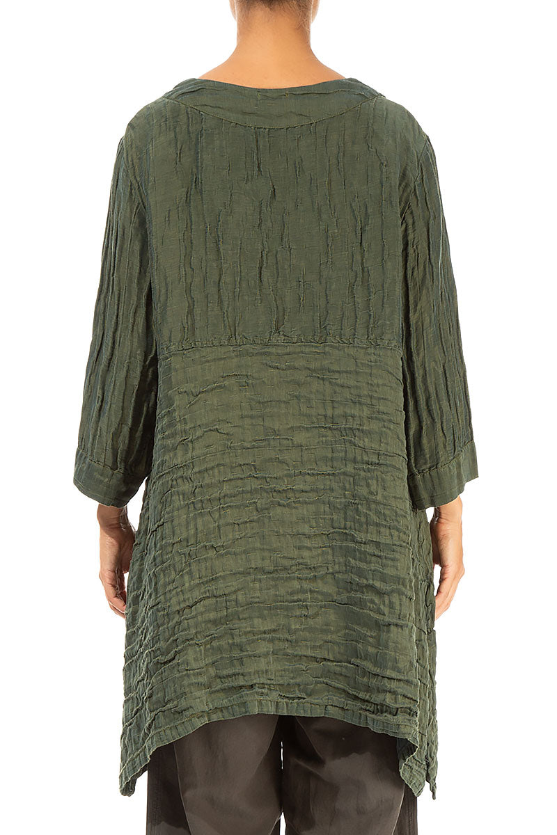 Longer Sides Crinkled Khaki Silk Tunic 2