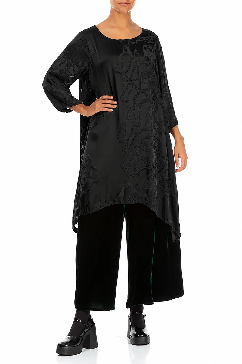 Longer Sides Floral Black Silk Tunic 4
