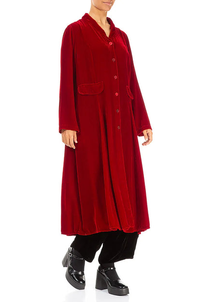 Longline Cherry Red Silk Velvet Jacket 3