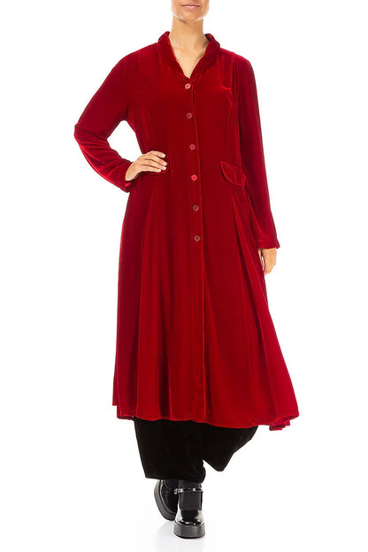 Longline Cherry Red Silk Velvet Jacket 4