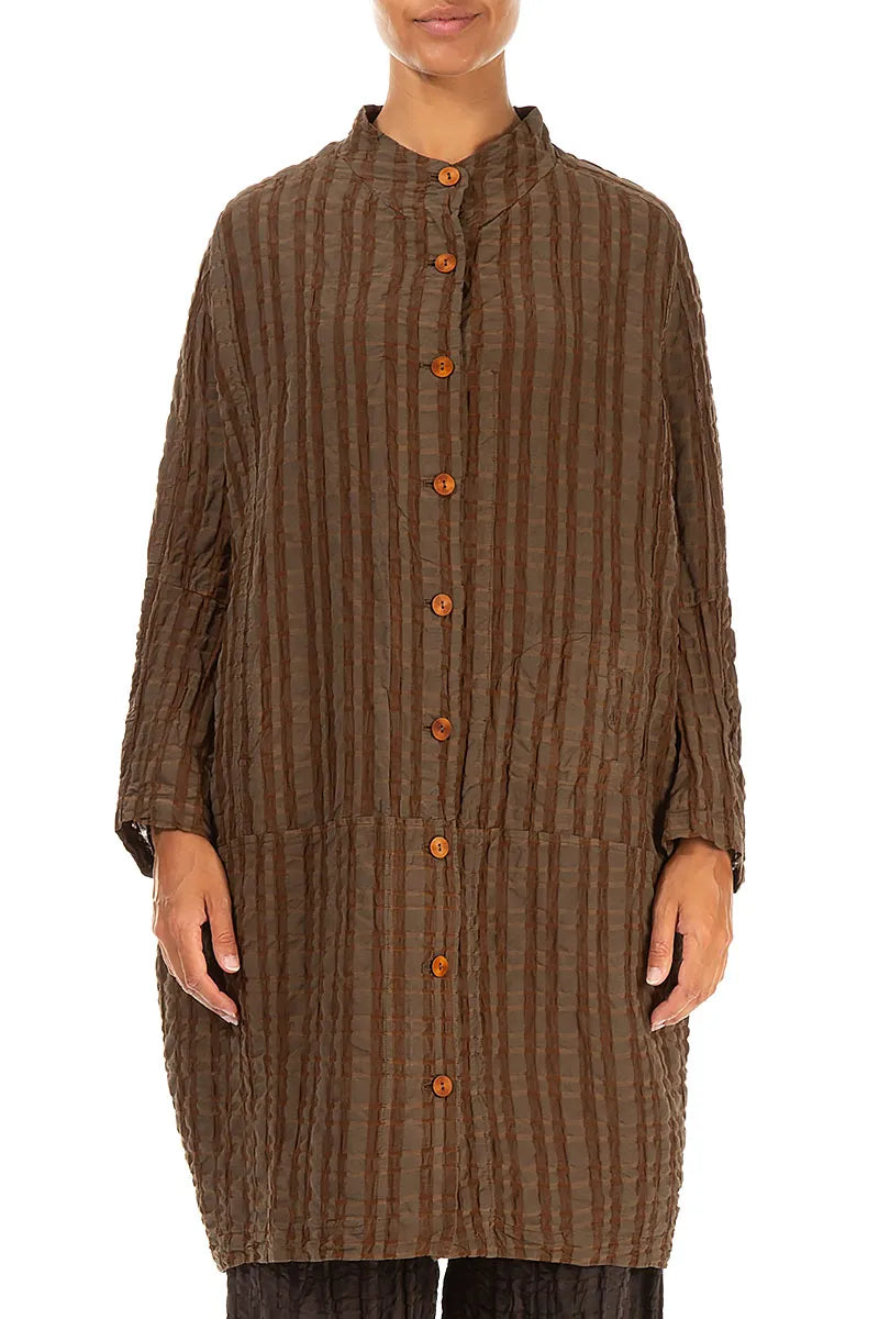 Veste ample en lin et coton à carreaux cuivrés vieillis
