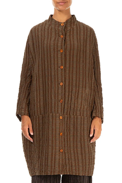 Veste ample en lin et coton à carreaux cuivrés vieillis