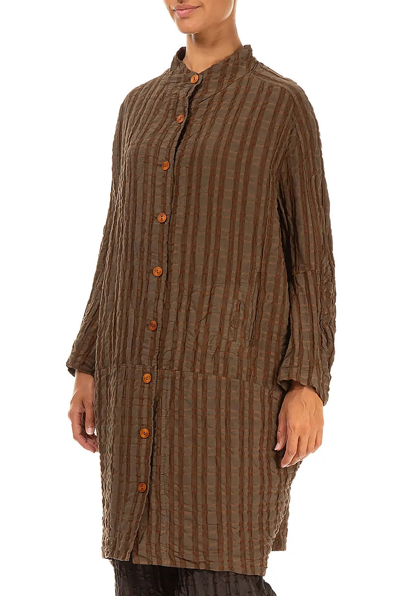 Veste ample en lin et coton à carreaux cuivrés vieillis