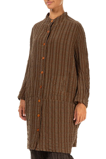 Veste ample en lin et coton à carreaux cuivrés vieillis