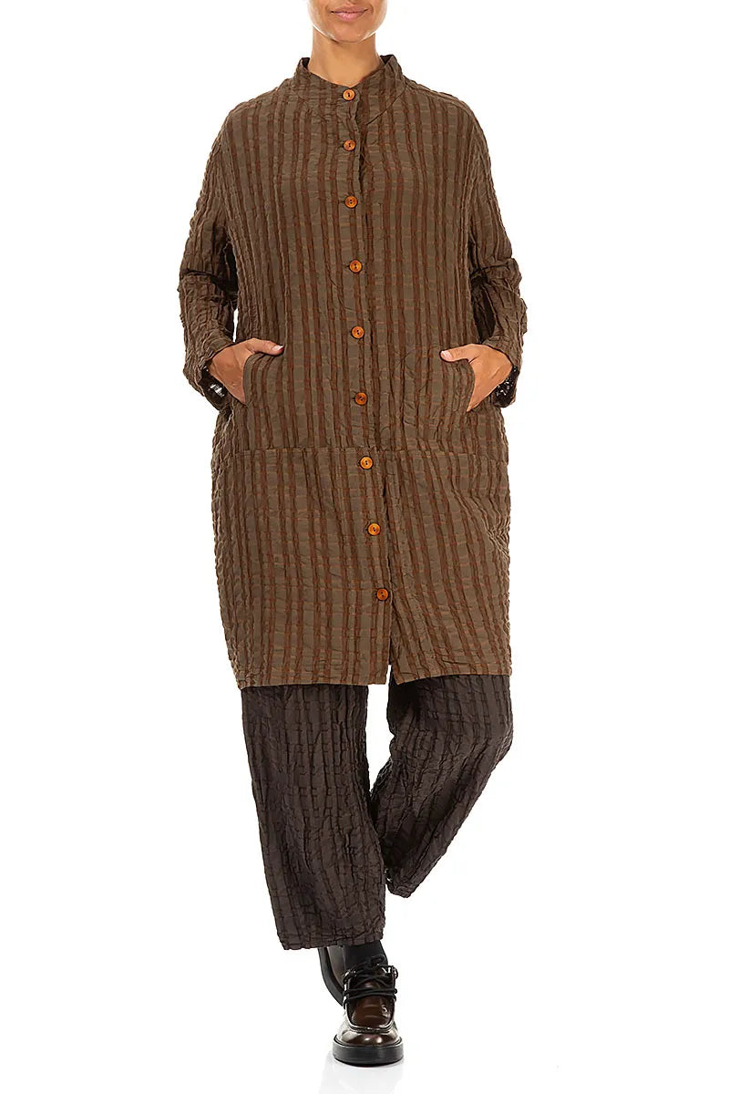 Veste ample en lin et coton à carreaux cuivrés vieillis