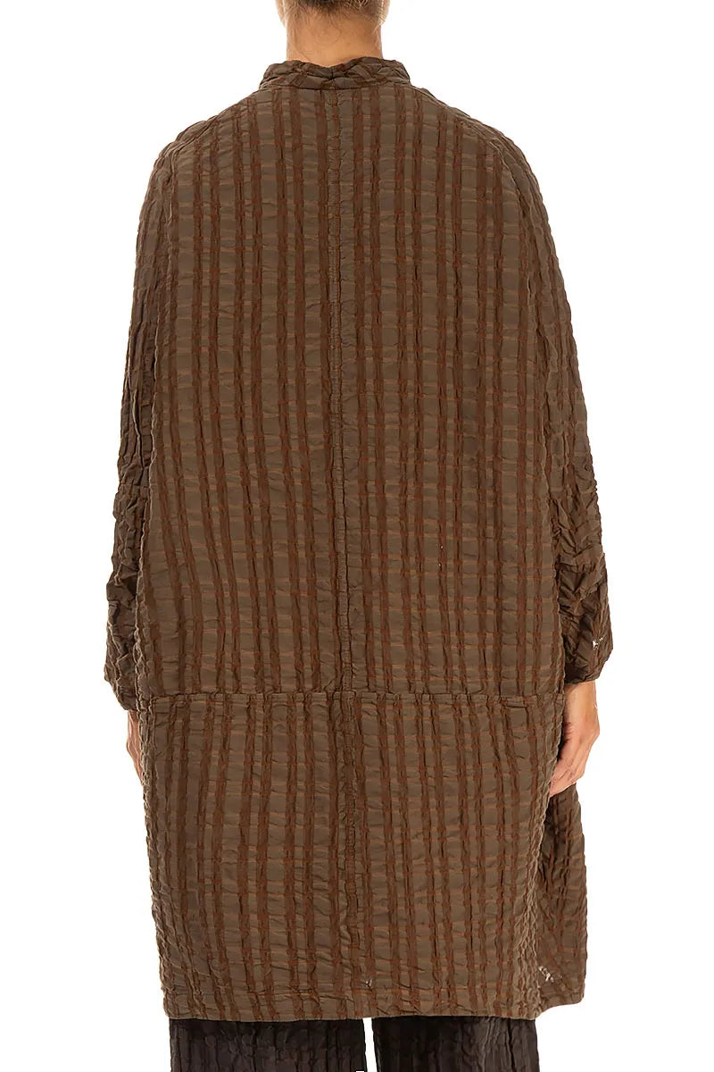 Veste ample en lin et coton à carreaux cuivrés vieillis