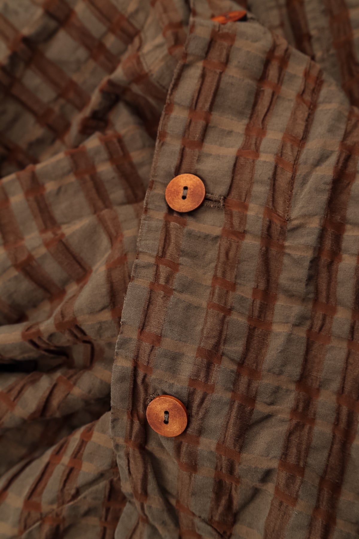 Veste ample en lin et coton à carreaux cuivrés vieillis