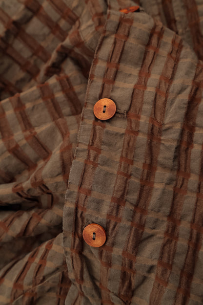 Veste ample en lin et coton à carreaux cuivrés vieillis