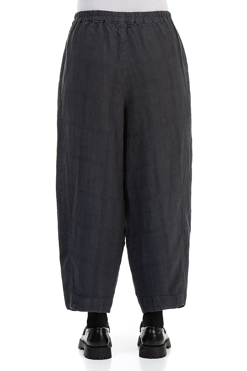 Loose Anthracite Patterned Linen Trousers 2