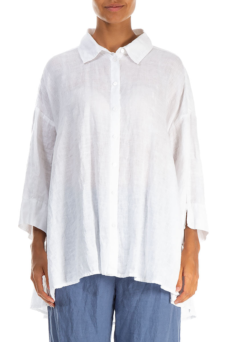 Loose Artique Back White Linen Shirt 1