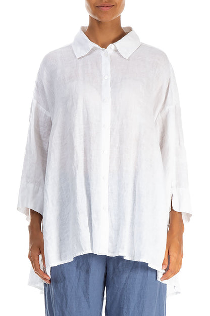 Loose Artique Back White Linen Shirt 1