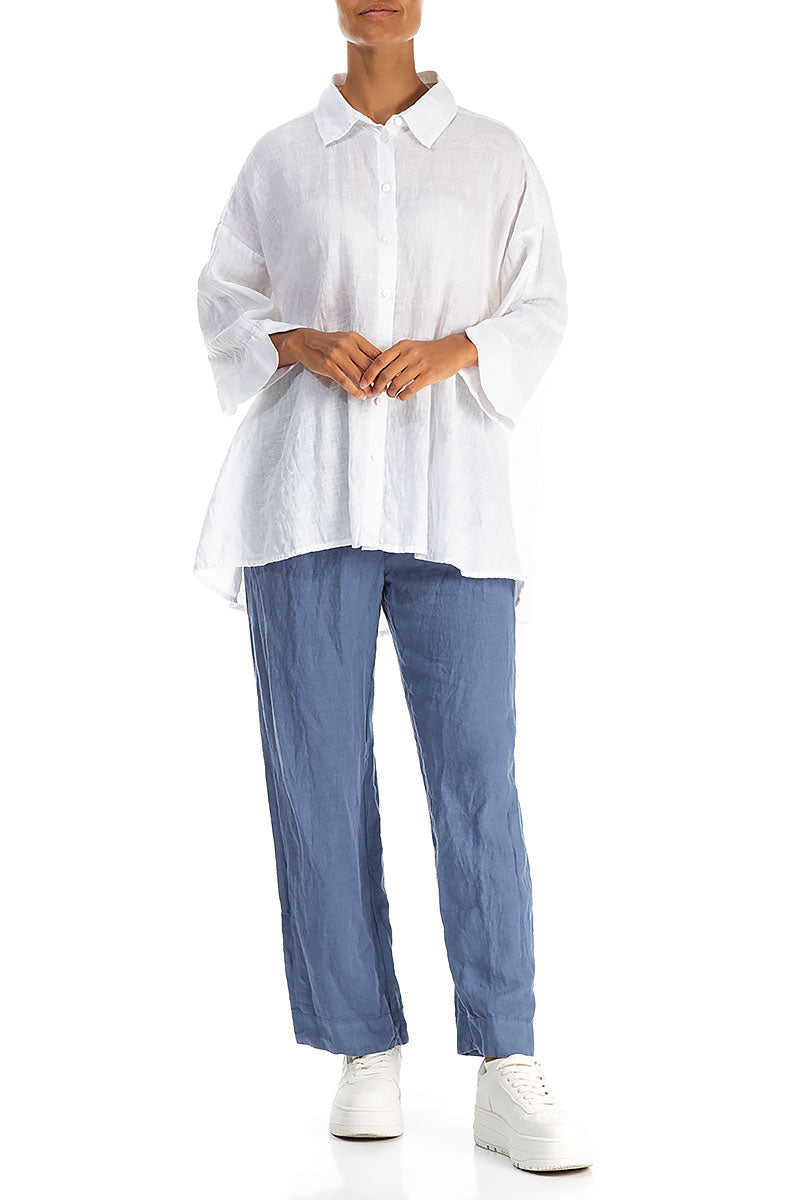 Loose Artique Back White Linen Shirt 4