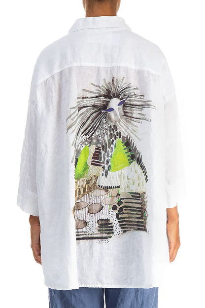 Loose Artique Back White Linen Shirt 2