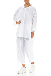 Loose Artique White Linen Shirt 4