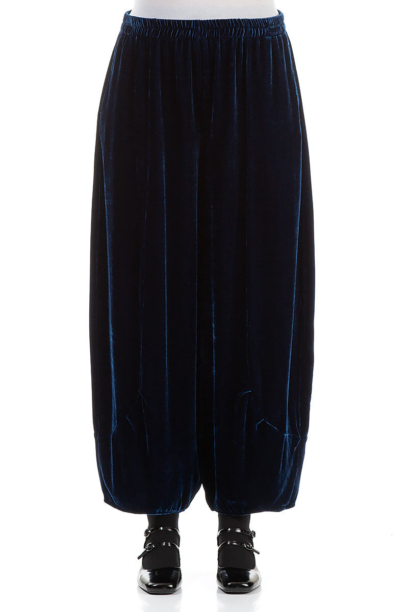 Loose Azure Silk Velvet Trousers 1