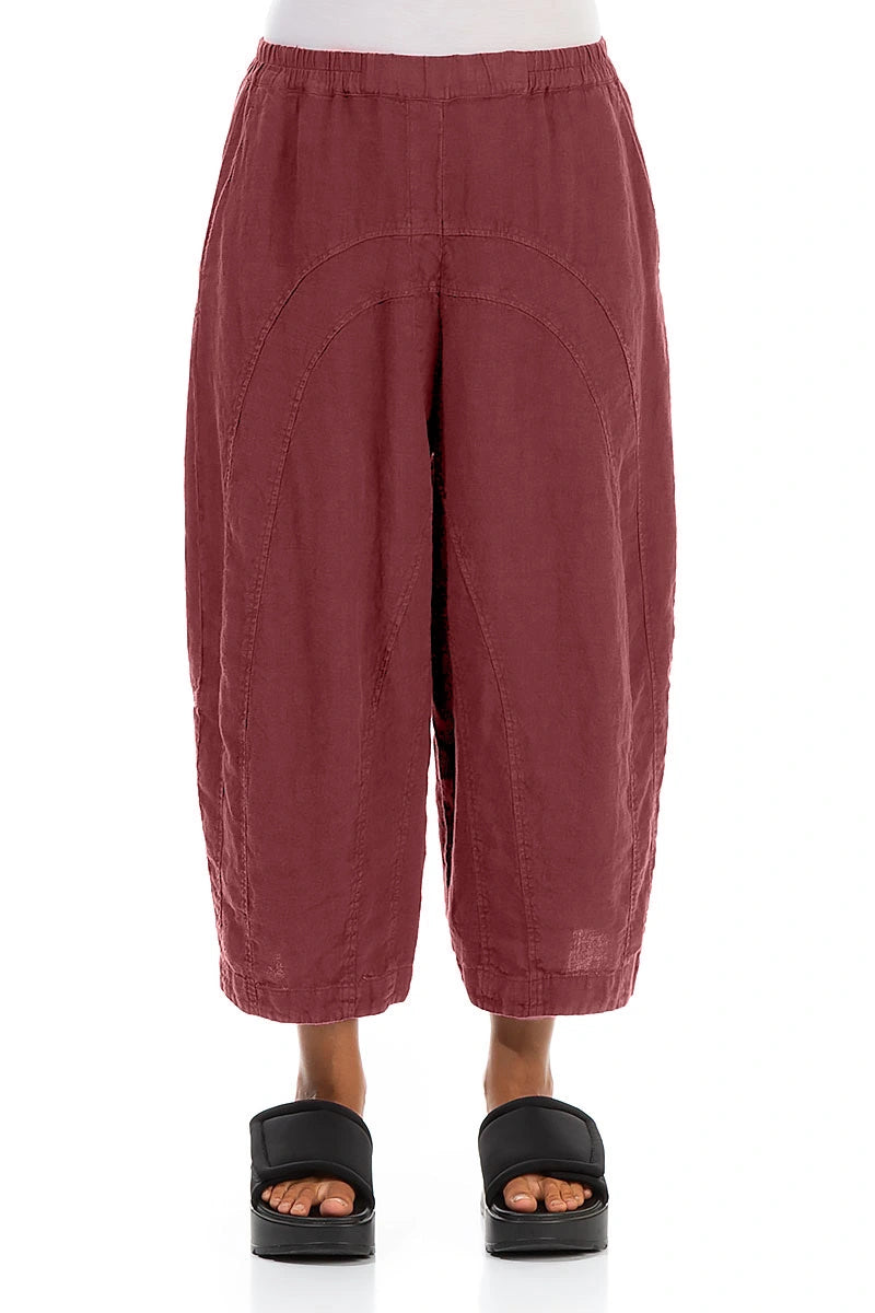 Loose Back Pockets Antique Ruby Linen Trousers