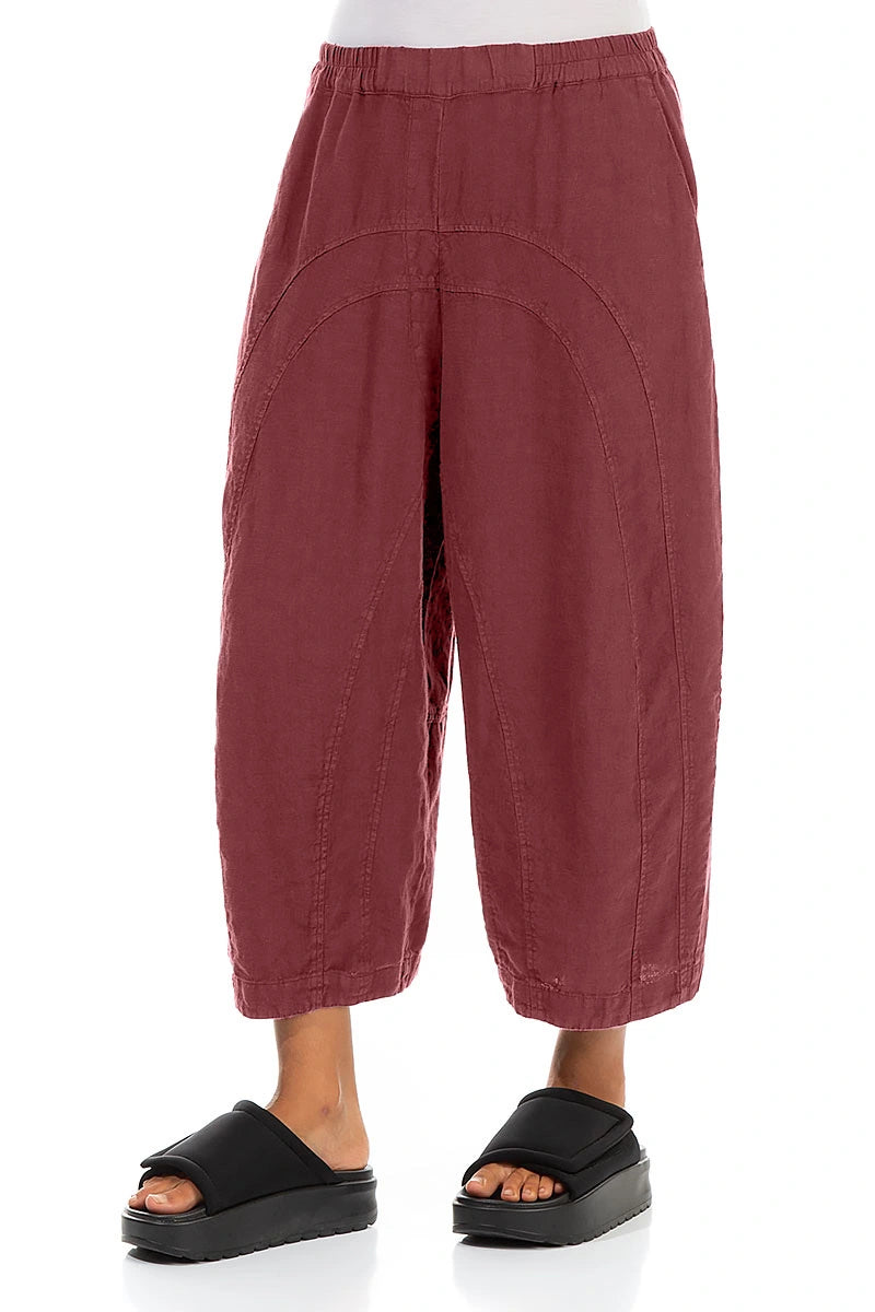Loose Back Pockets Antique Ruby Linen Trousers
