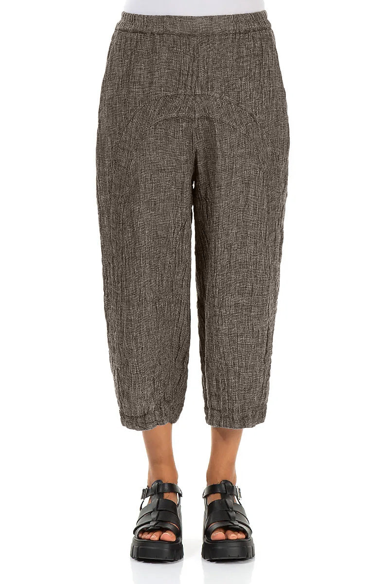 Loose Back Pockets Beige Mélange Linen Trousers 1