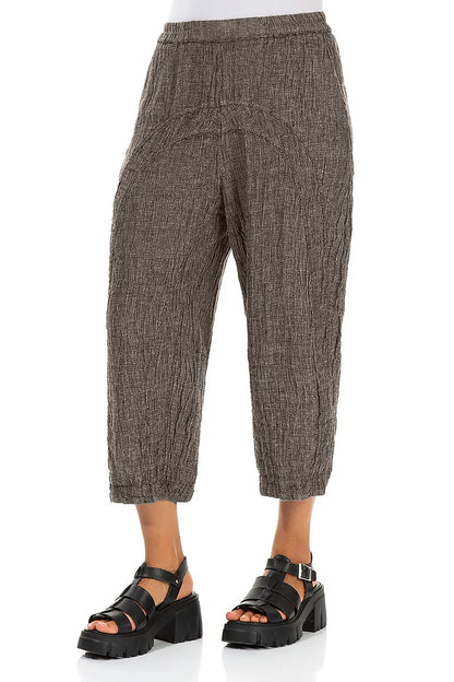 Loose Back Pockets Beige Mélange Linen Trousers 3