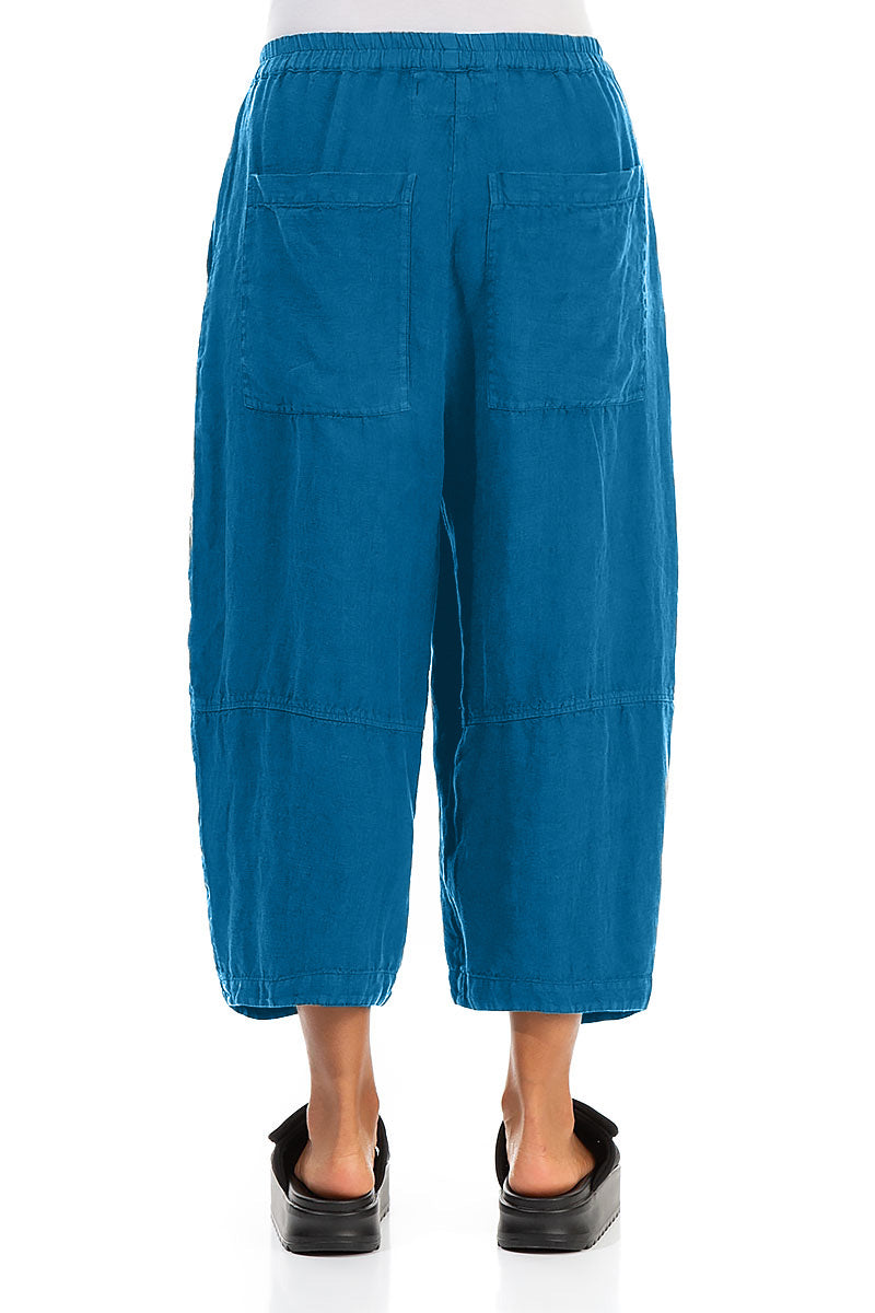 Loose Back Pockets Cobalt Blue Linen Trousers 2
