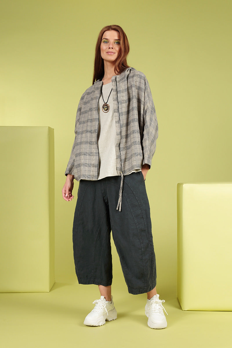 Loose Back Pockets Graphite Linen Trousers 6
