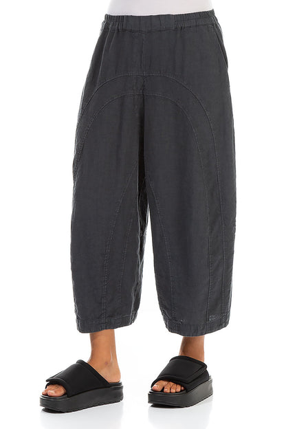 Loose Back Pockets Graphite Linen Trousers 3