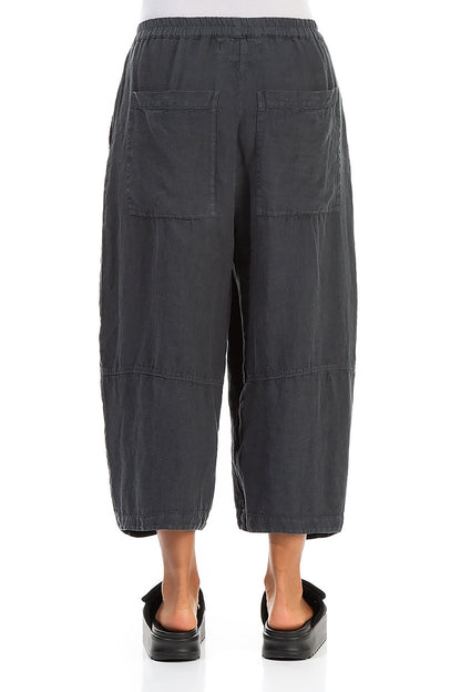 Loose Back Pockets Graphite Linen Trousers 2