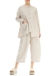 Loose Back Pockets Natural Linen Trousers 4