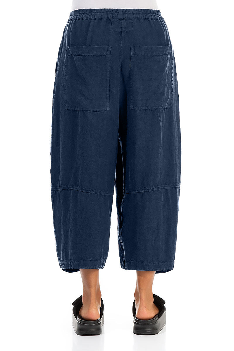 Loose Back Pockets Navy Linen Trousers 2