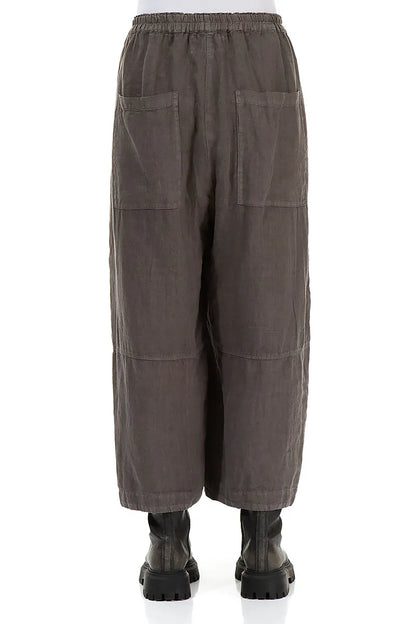 Loose Back Pockets Off-Dye Truffle Linen Trousers