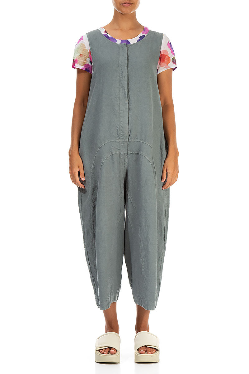 Loose Back Pockets Sage Linen Jumpsuit 1