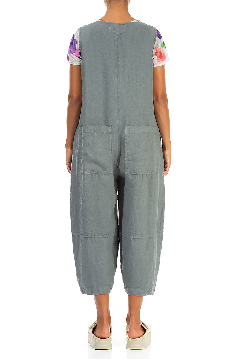 Loose Back Pockets Sage Linen Jumpsuit 2