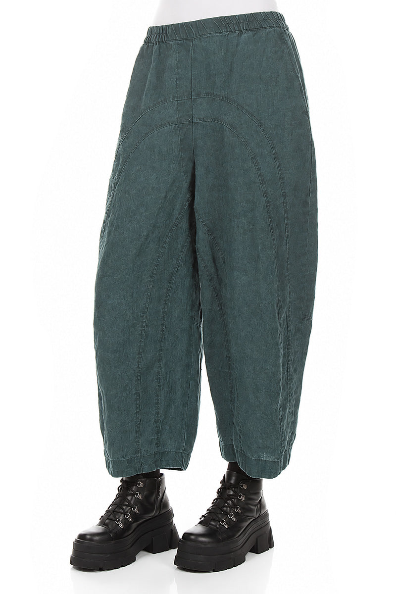 Loose Back Pockets Teal Linen Trousers 3