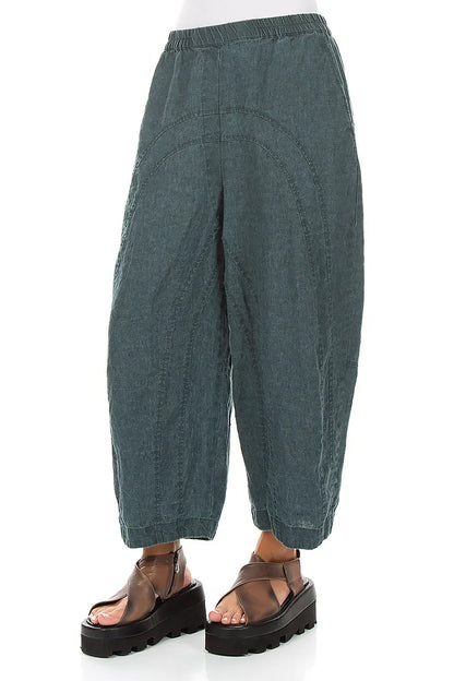 Loose Back Pockets Teal Linen Trousers