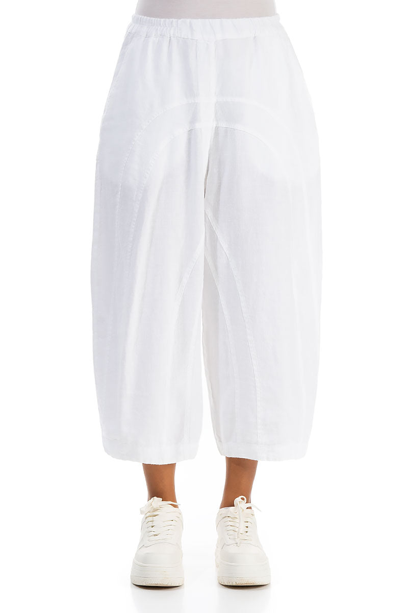 Loose Back Pockets White Linen Trousers 1