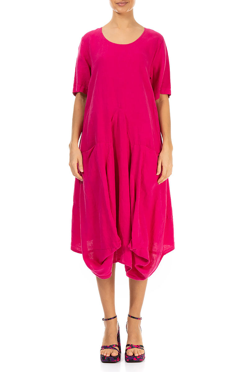 Draped Bright Berry Linen Dress 1