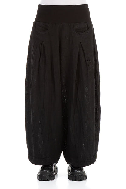 Loose Black Mélange Linen Trousers 1