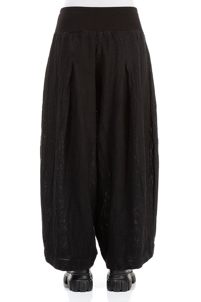 Loose Black Mélange Linen Trousers 2