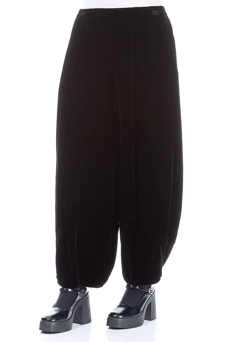 Loose Black Silk Velvet Trousers 3