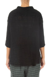 Loose Black Textured Gauze Linen Shirt 2