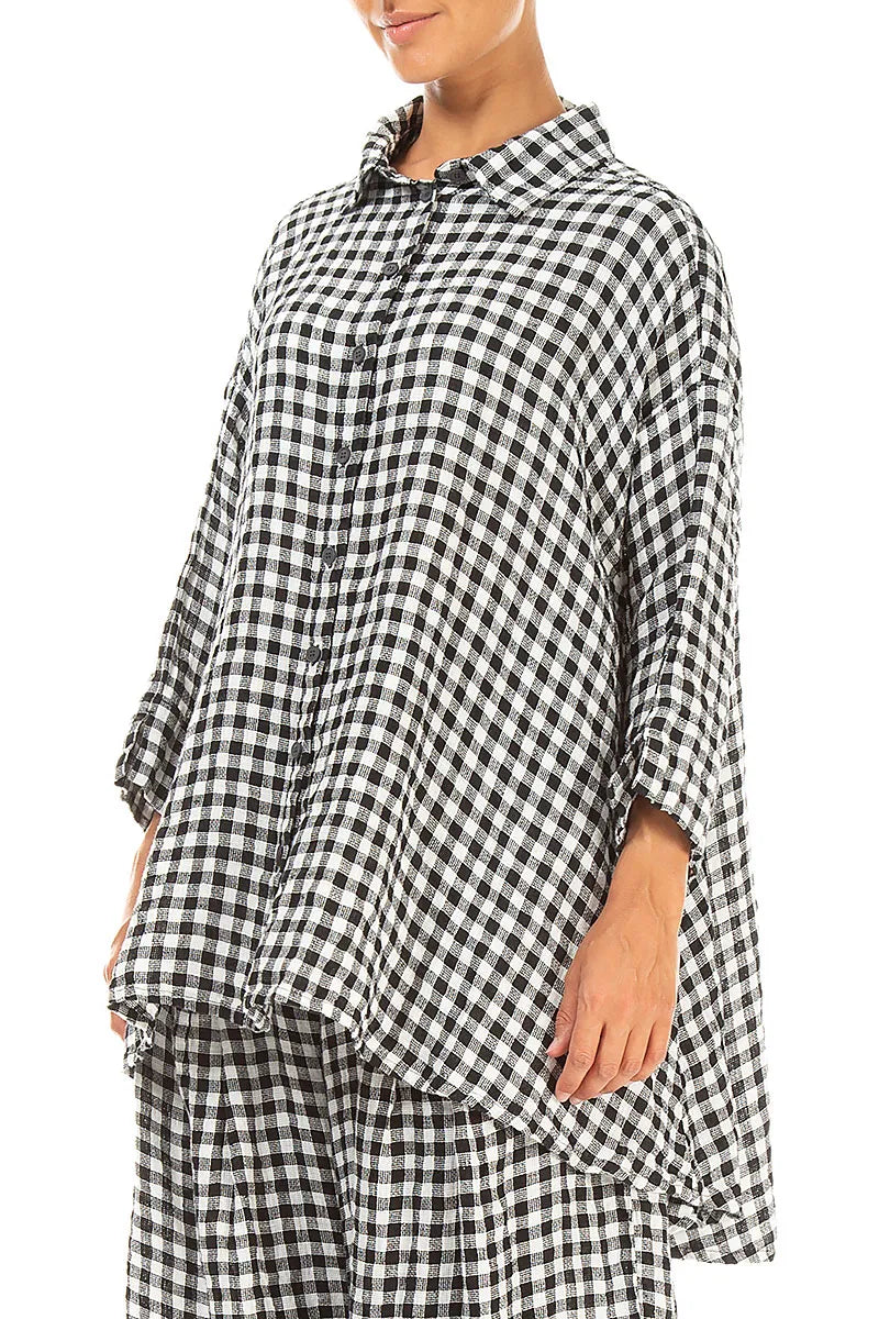 Loose Black &amp; White Check Linen Shirt