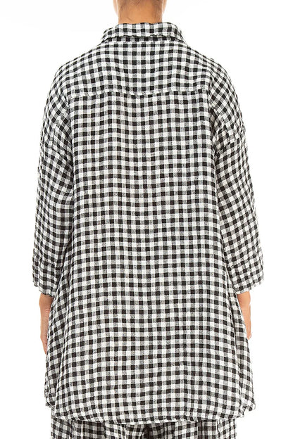 Loose Black &amp; White Check Linen Shirt