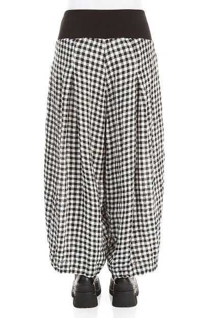 Loose Black &amp; White Check Linen Trousers