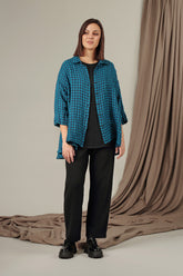 Loose Blue Check Linen Shirt 1