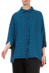 Loose Blue Check Linen Shirt 4