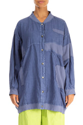 Loose Blue Off-Dye Linen Bomber Jacket 1