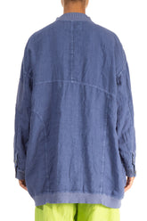 Loose Blue Off-Dye Linen Bomber Jacket 2