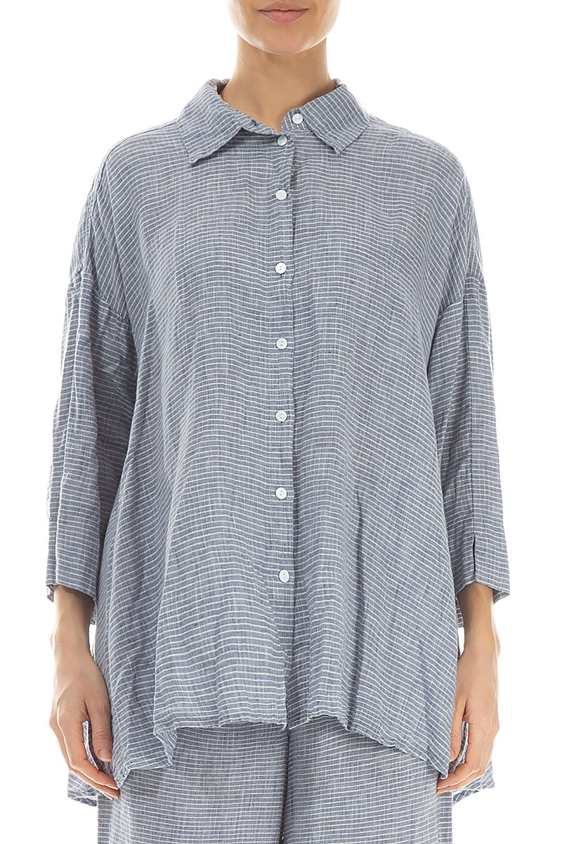 Loose Blue Stripe Linen Shirt 1
